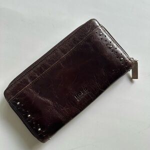 HOBO Dark Brown Zip-Around Leather Wallet